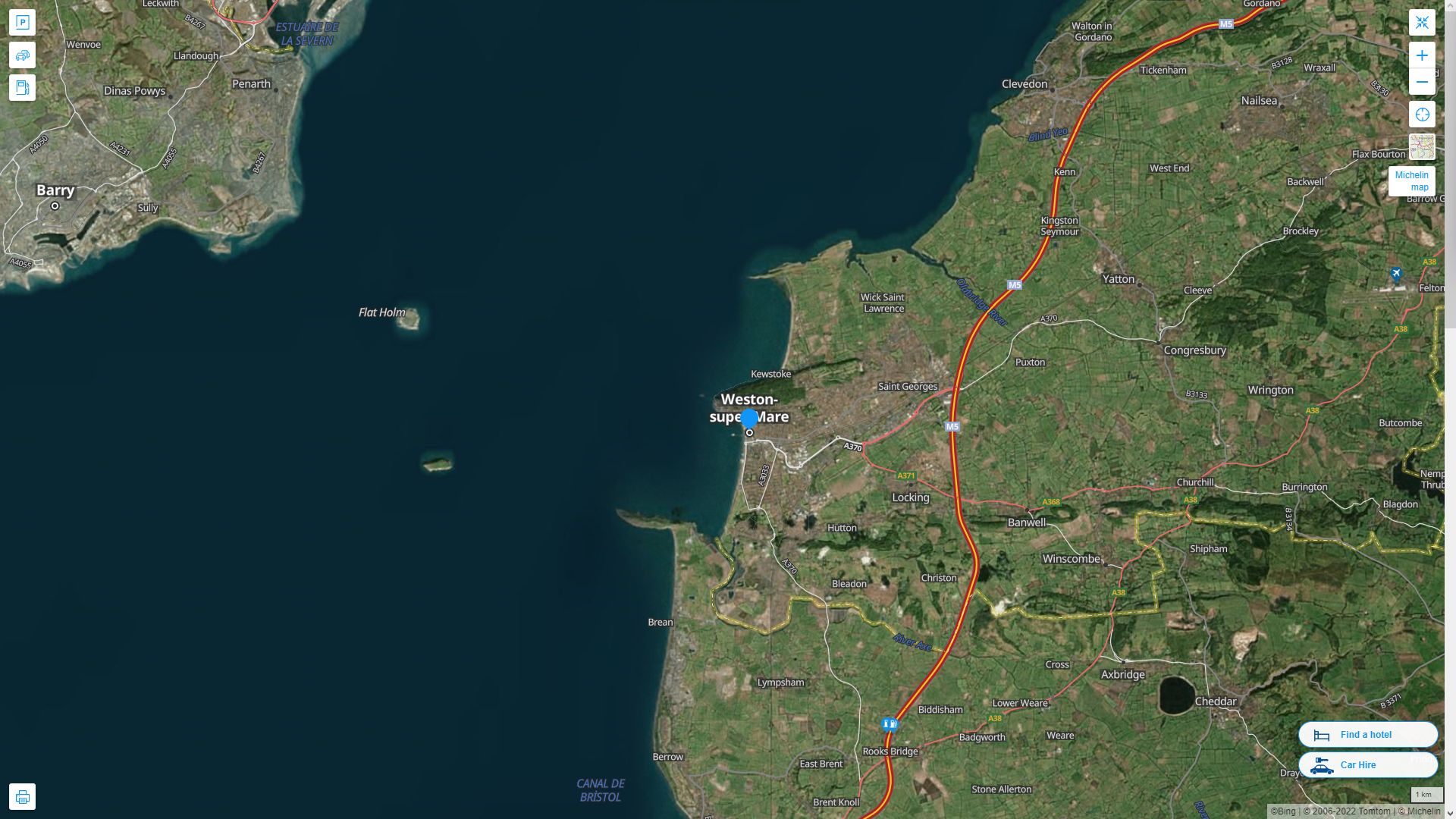 Weston super Mare Royaume Uni Autoroute et carte routiere avec vue satellite